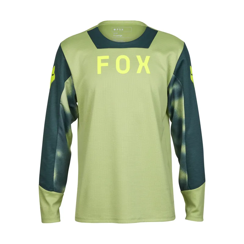 Fox Youth Defend Long Sleeve MTB Jersey Taunt in PL Green