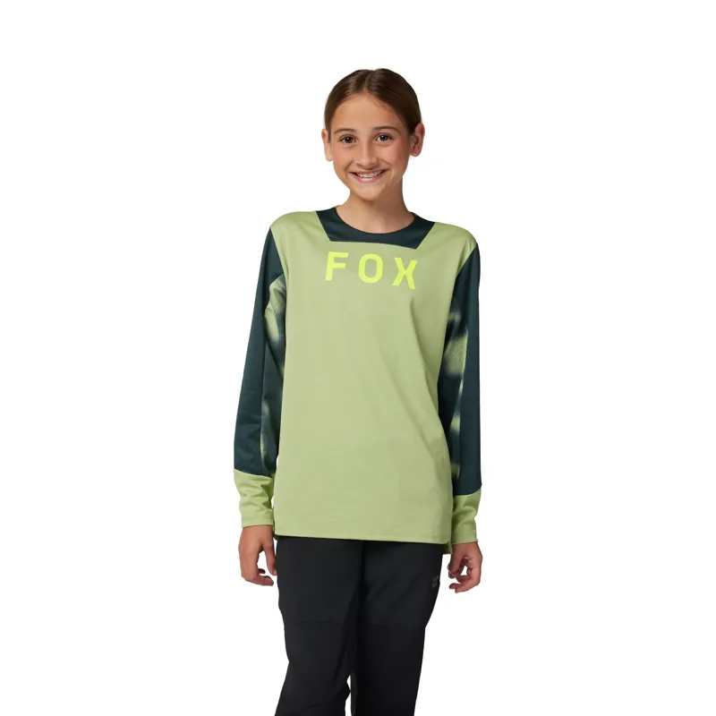 Fox Youth Defend Long Sleeve MTB Jersey Taunt in PL Green-1