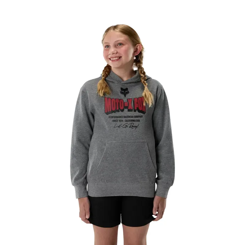 Fox Youth Go Race Fleece Pullover Hoodie in Heather Graphite Grey-2