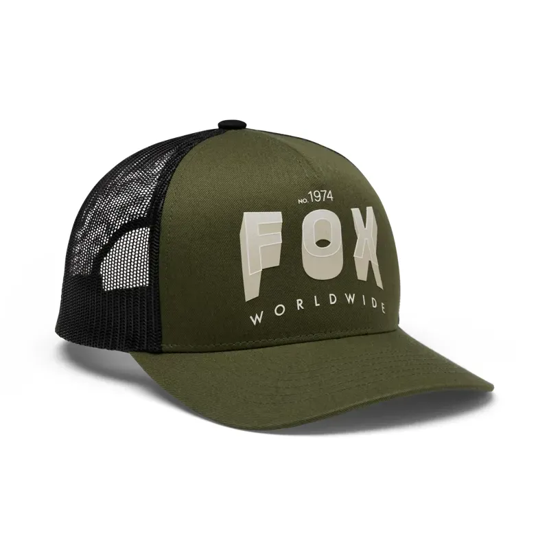 Fox Block Mesh Trucker Hat in Army Green