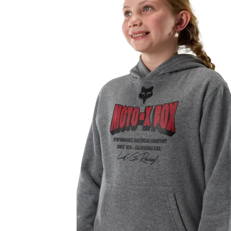 Fox Youth Go Race Fleece Pullover Hoodie in Heather Graphite Grey-4
