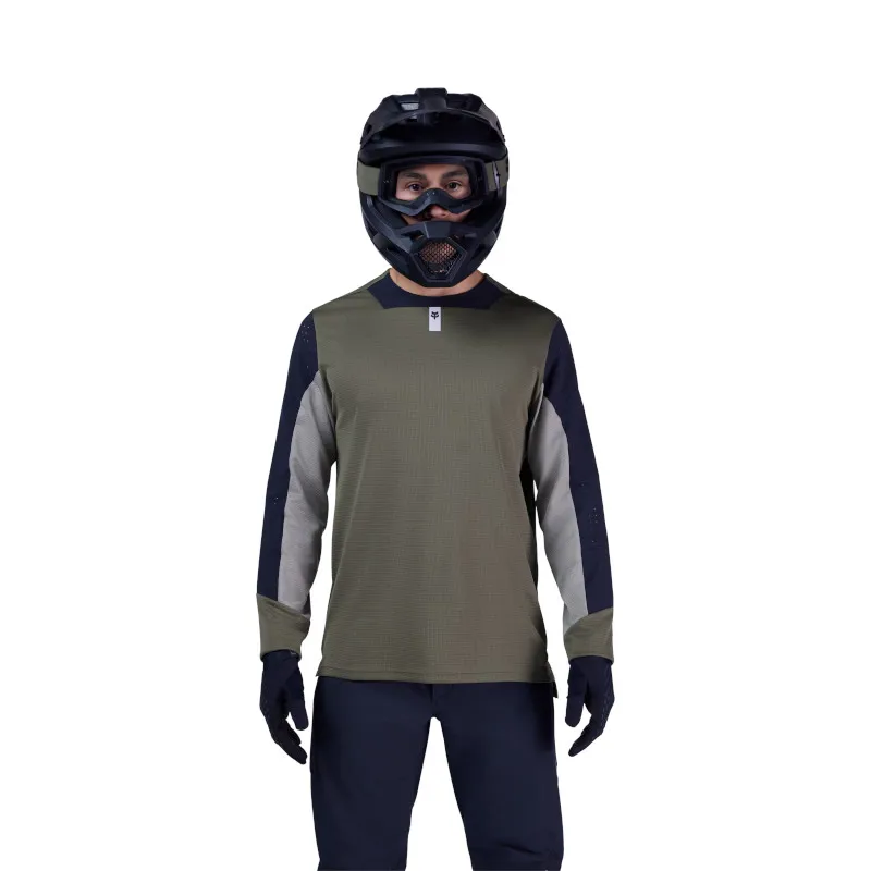 Fox Defend Long Sleeve Mountain Bike Race Jersey in Olive Green-2