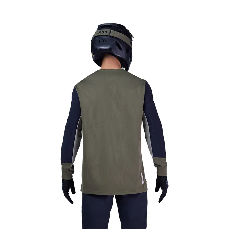 Fox Defend Long Sleeve Mountain Bike Race Jersey in Olive Green-3