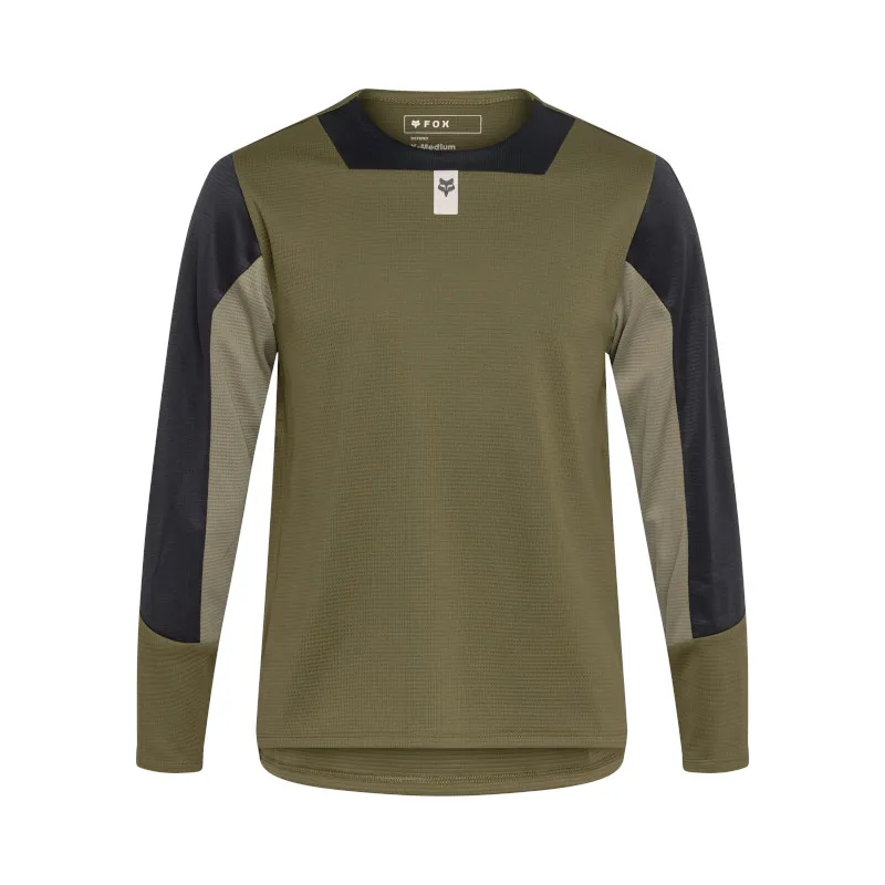 Fox Youth Defend Long Sleeve Mountain Bike Jersey in Olive Green