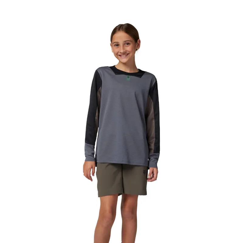 Fox Youth Defend Long Sleeve Mountain Bike Jersey in Graphite-1