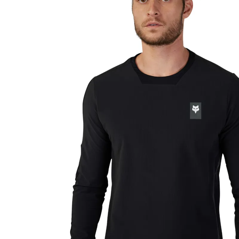 Fox Defend Thermal DWR Coated Winter Long Sleeve Jersey in Black-4