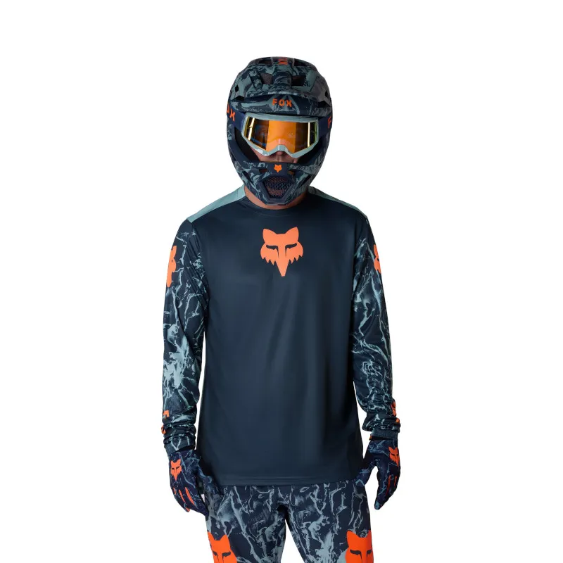 Fox Youth Ranger Long Sleeve MTB Jersey Image Print in Arctic Blue