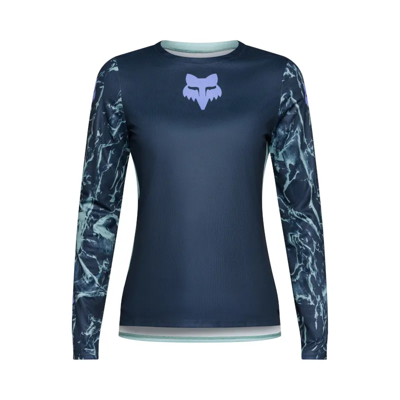 Fox Womens Ranger Long Sleeve Jersey Image Print in Arctic Blue