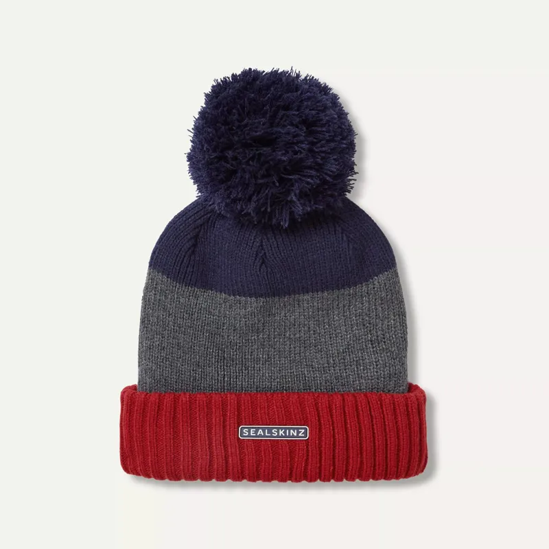 Sealskinz Flitcham - Cold Waterproof Bobble Hat in Grey / Blue