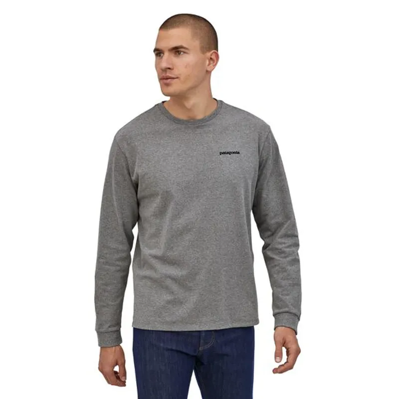 Patagonia Long Sleeve P-6 Logo Responsibili-Tee in Gravel Heather