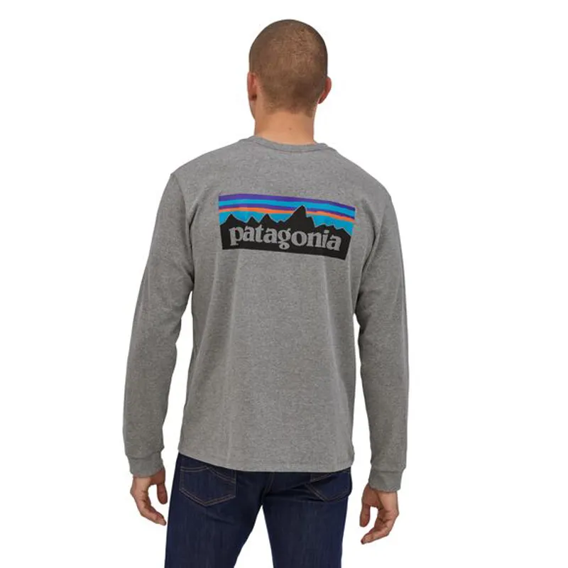 Patagonia Long Sleeve P-6 Logo Responsibili-Tee in Gravel Heather-1