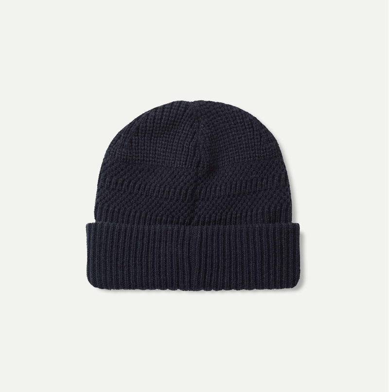 Sealskinz Waterproof Cold Weather Textured Stripe Roll Cuff Beanie in Navy-1