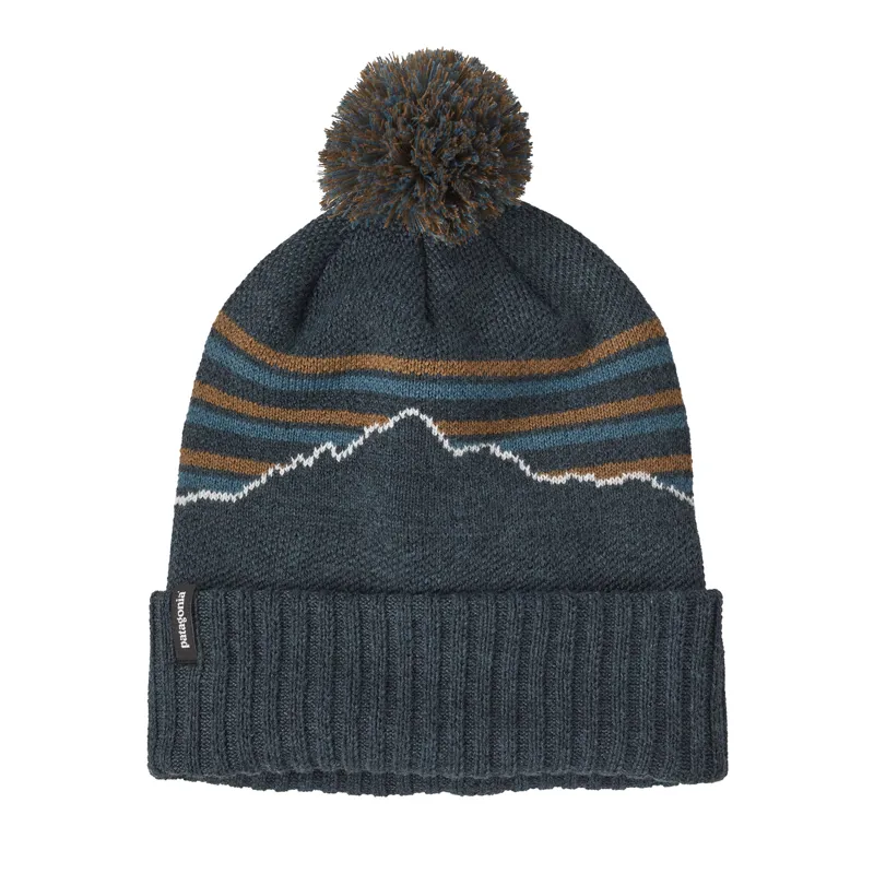 Patagonia Powder Town Beanie in Fitz Roy Stripe/Smolder Blue-5