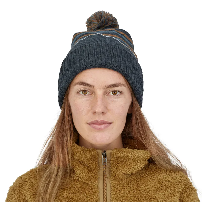 Patagonia Powder Town Beanie in Fitz Roy Stripe/Smolder Blue-3