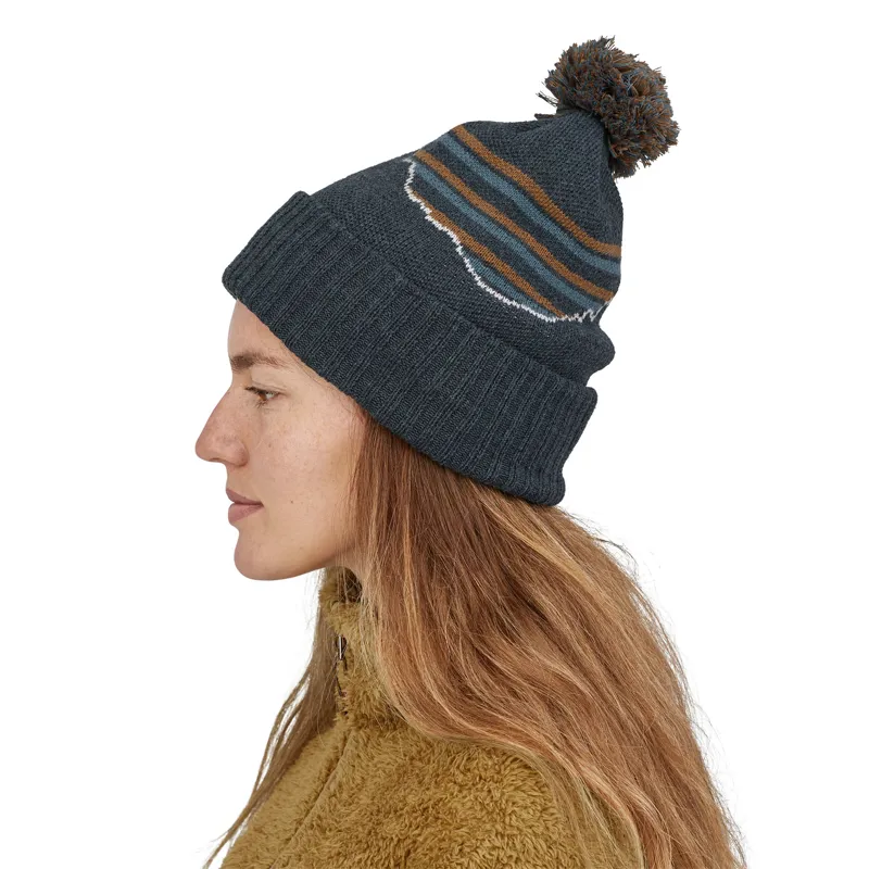 Patagonia Powder Town Beanie in Fitz Roy Stripe/Smolder Blue-4