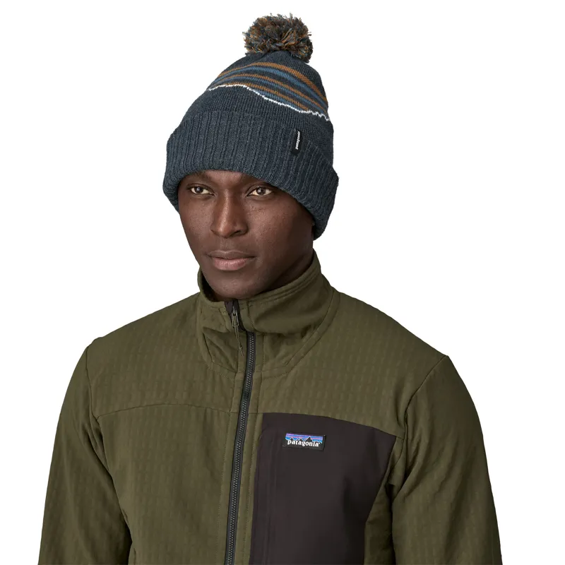 Patagonia Powder Town Beanie in Fitz Roy Stripe/Smolder Blue-1
