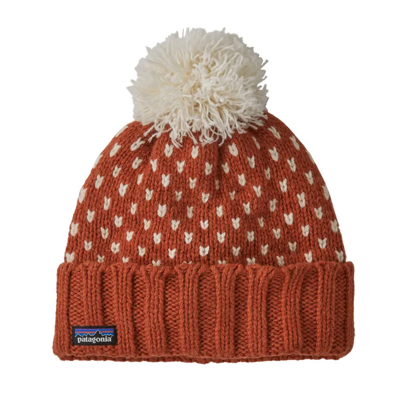 Patagonia Snowbelle Beanie Bobble Hat in Burnished Red-2