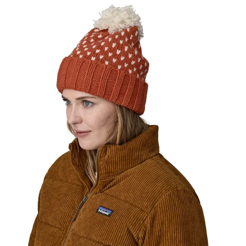 Patagonia Snowbelle Beanie Bobble Hat in Burnished Red