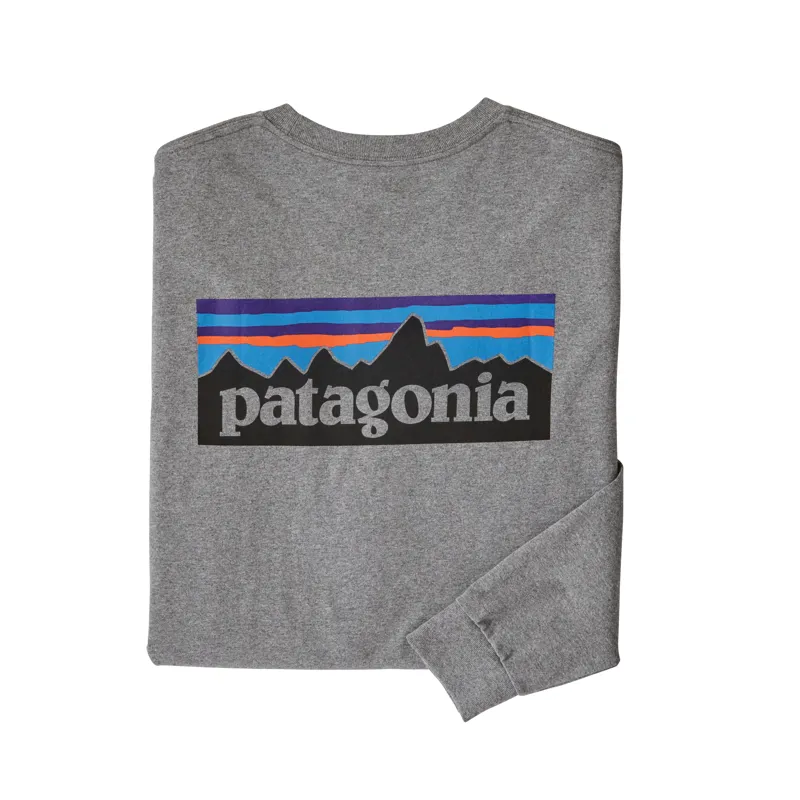 Patagonia Long Sleeve P-6 Logo Responsibili-Tee in Gravel Heather-2