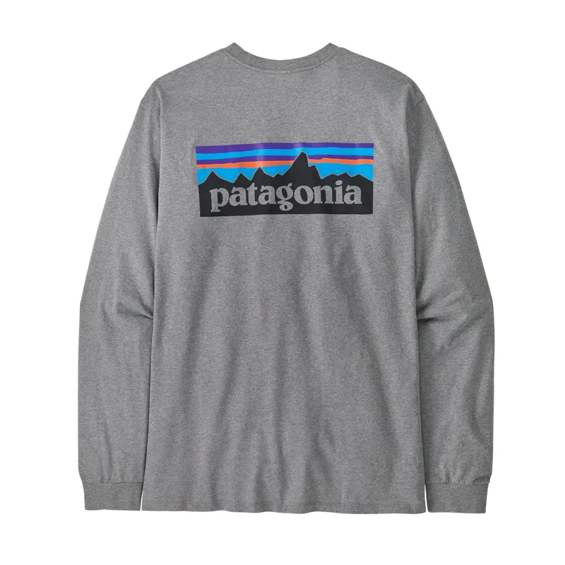 Patagonia Long Sleeve P-6 Logo Responsibili-Tee in Gravel Heather-4