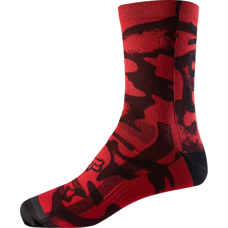 Fox 8 Inch Print Sock - Casual or Mountain Biking - Red / Black