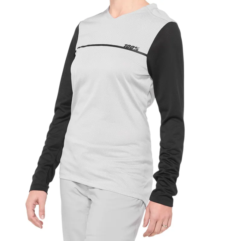 100 Percent Ridecamp Womens Long Sleeve Jersey - Grey / Black