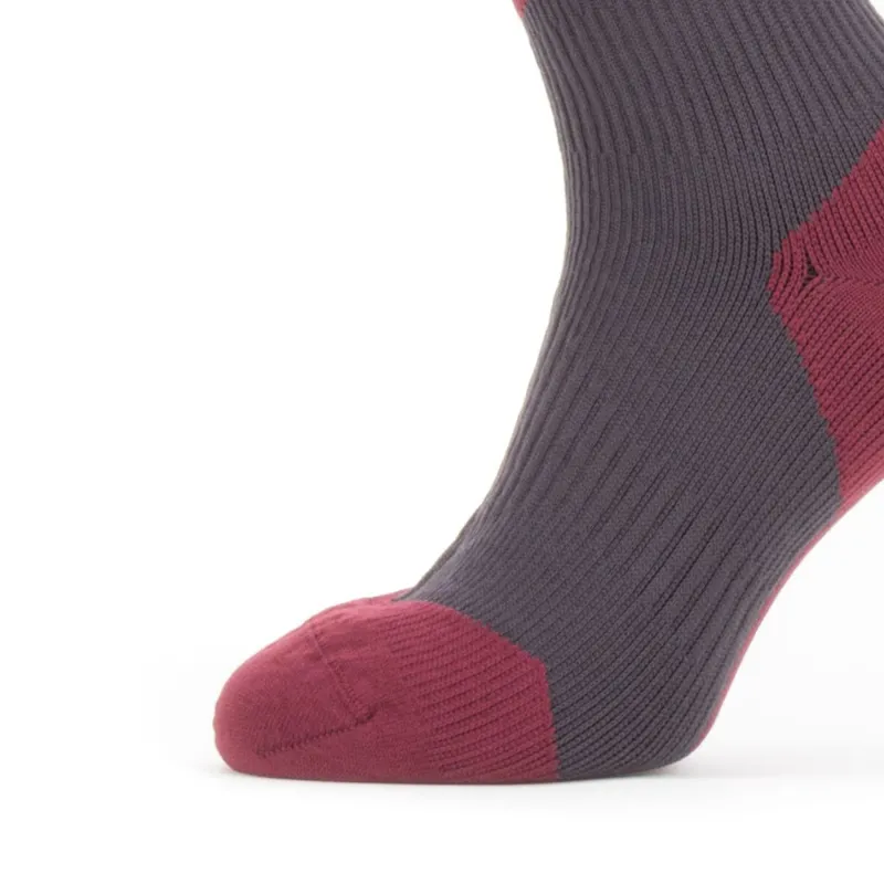 Sealskinz Waterproof Cold Weather Knee Length Sock - Grey / Red / WHT-3