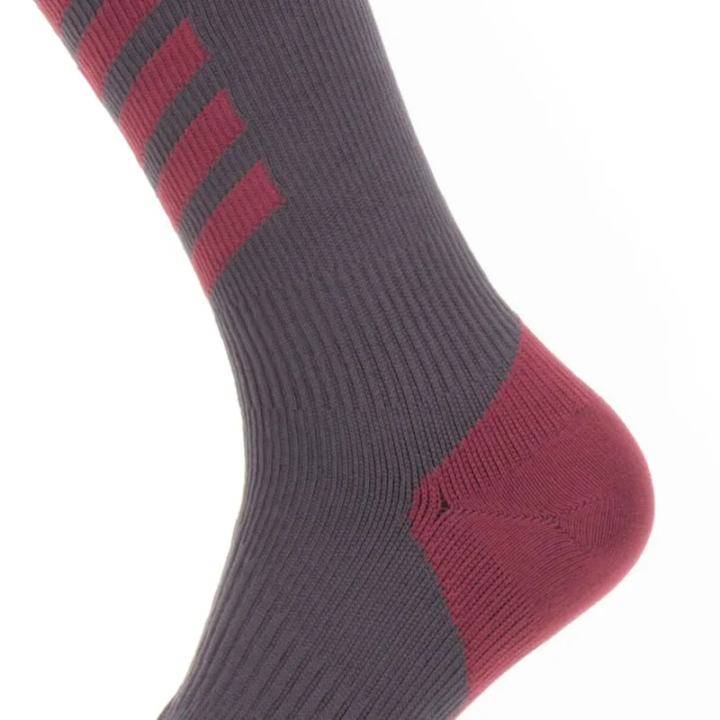 Sealskinz Waterproof Cold Weather Knee Length Sock - Grey / Red / WHT-1