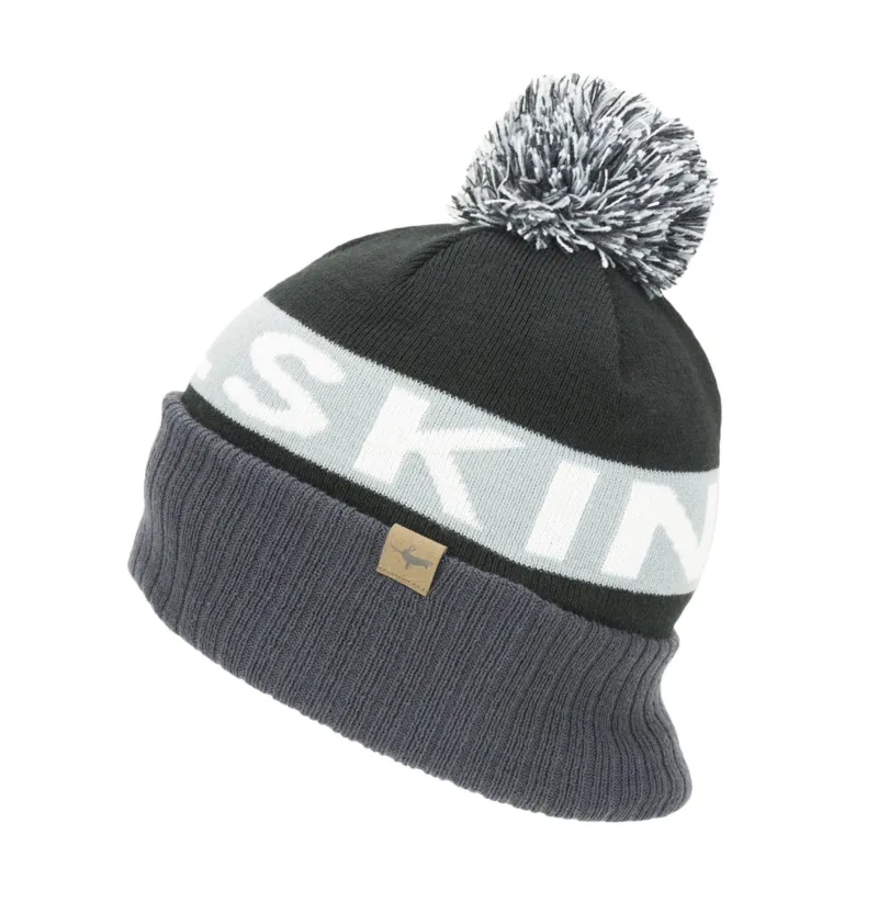 Sealskinz Water Repellent Cold Weather Bobble Hat - Black / Grey / Whi