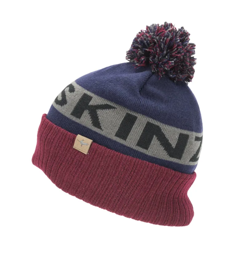 Sealskinz Water Repellent Cold Weather Bobble Hat - Navy Blue/Grey/Red