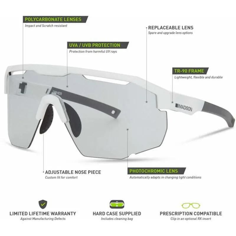 Madison Cipher Riding MTB Glasses - Gloss White / Photochromic Lens-5