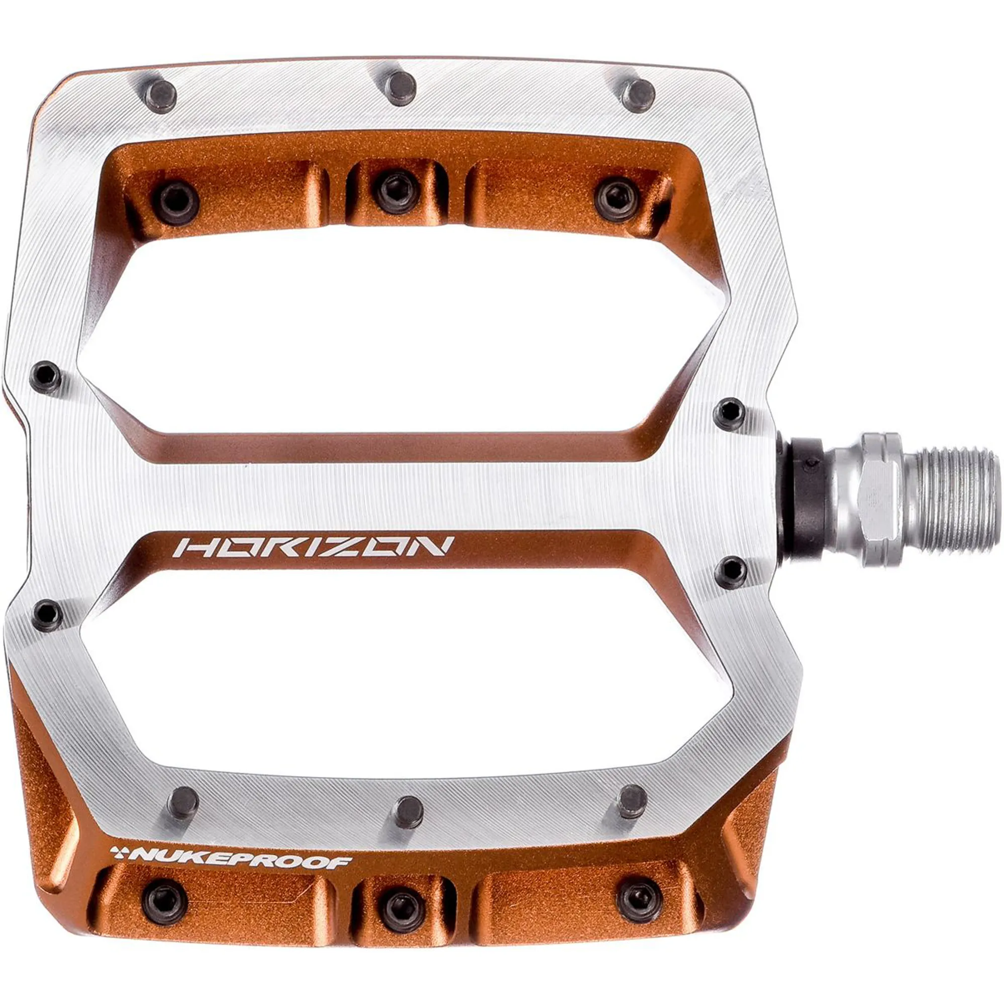 Nukeproof Horizon Pro Downhill Flat Pedals Pair CroMo Axle Copper
